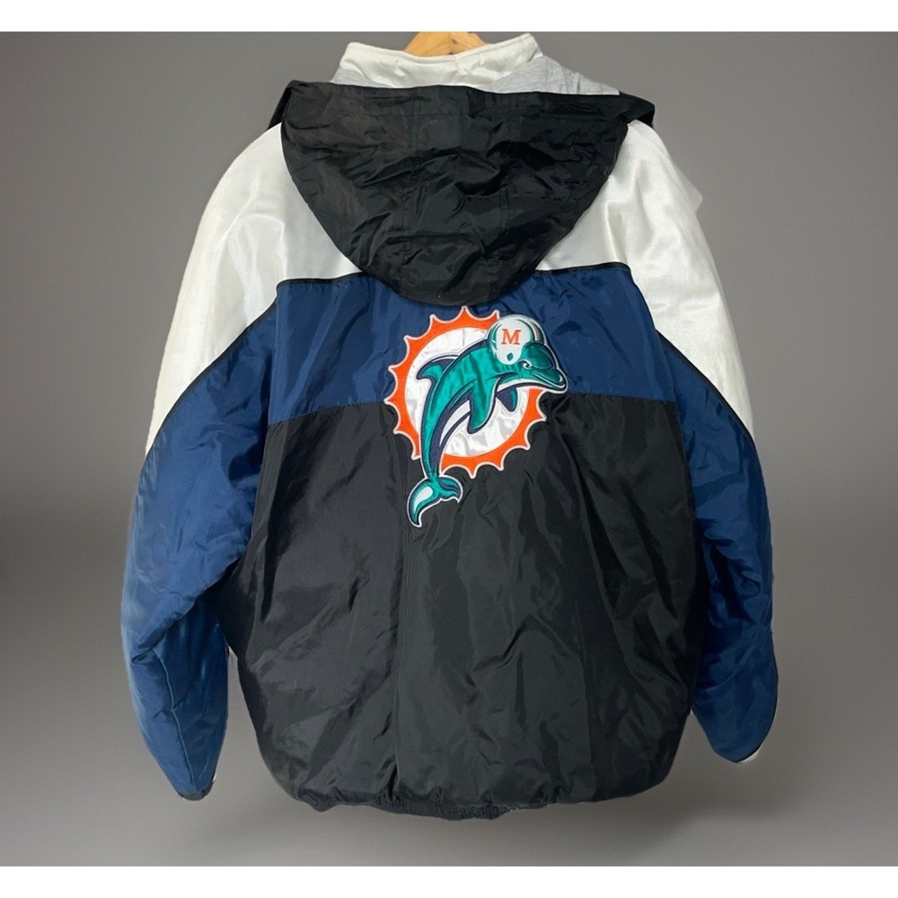 Miami Dolphins NFL Jacket Mens L Hooded Colorblock Cotton Lined Vintage Puffer